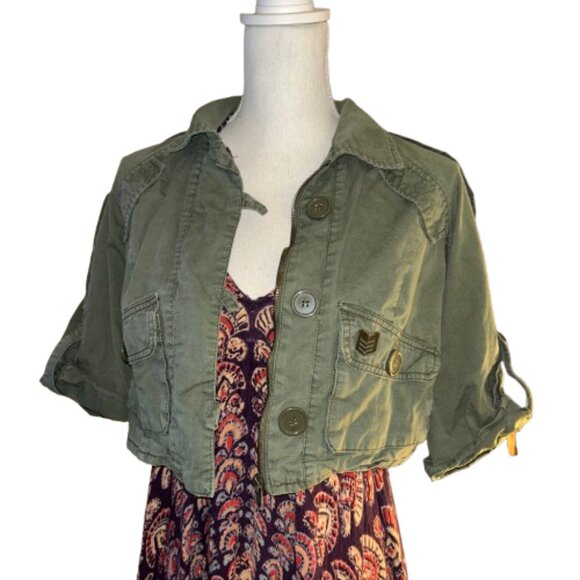 Dots Army Green Shrug Jacket Juniors size Large - Picture 1 of 8
